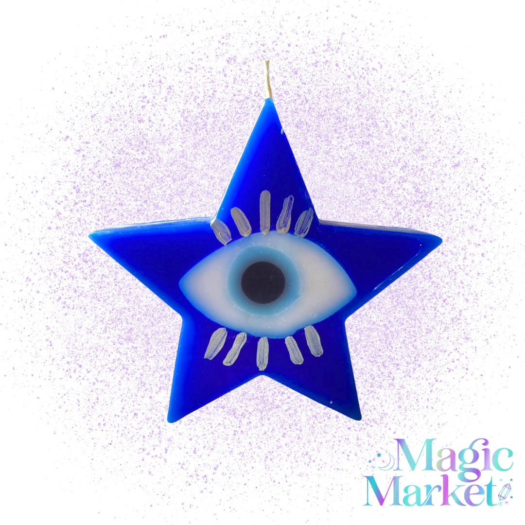 Vela Estrella Ojo Turco Hamsa artesanal mexicana para meditación, conexión interior y espacios de intención