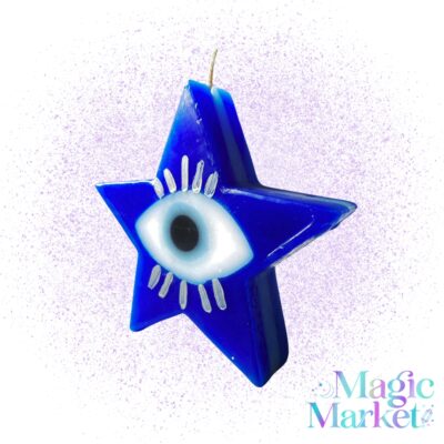 Vela Estrella Ojo Turco Hamsa artesanal mexicana para meditación, conexión interior y espacios de intención