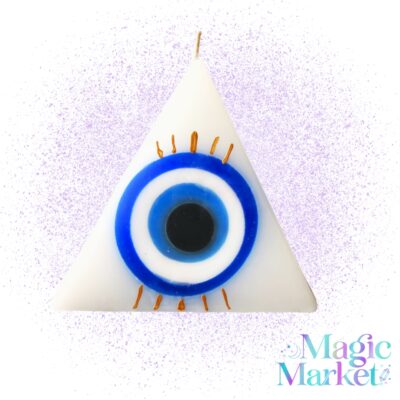 Vela Pirámide Ojo Turco Hamsa artesanal mexicana para meditación, rituales y elevación de la intención