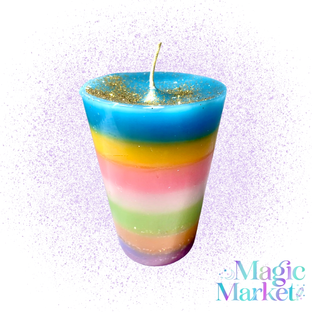 Vela Ritual Bendición Arcoíris inspirada en los Siete Rayos y atributos angélicos | Magic Market
