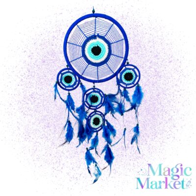 Atrapasueños Ojo Turco azul con plumas para decoración y consciencia.