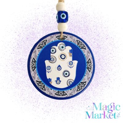 Colgante Hamsa Ojo Turco de cerámica para protección, buena fortuna y flujo de vida